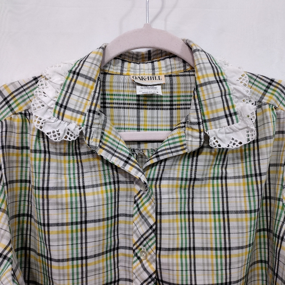 Vintage Oak Hill Babydoll Shirt Womens 12 Green Lace Preppy Academia Retro 90s - Picture 2 of 8